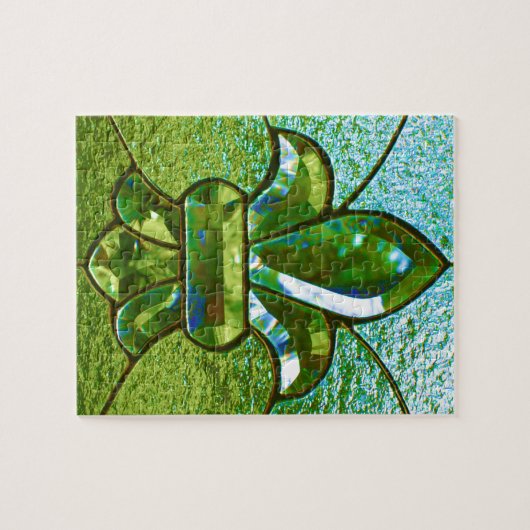 Fleur De Lis Glas in lood Green Legpuzzel (Horizontaal)