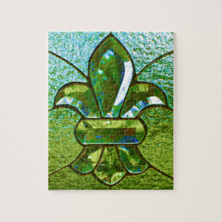 Fleur De Lis Glas in lood Green Legpuzzel