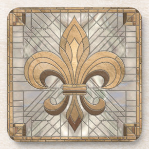 Fleur-de-lis - Glas in lood mozaïekkunst Bier Onderzetter
