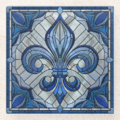 Fleur-de-lis - Glas in lood mozaïekkunst Glazen Onderzetter (Voorkant)