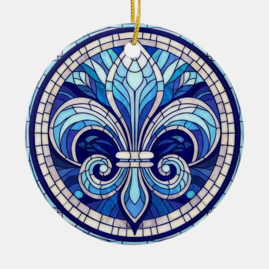Fleur-de-lis - Glas in lood mozaïekkunst Keramisch Ornament (Voorkant)