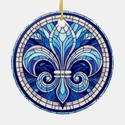 Fleur-de-lis - Glas in lood mozaïekkunst Keramisch Ornament (Achterkant)