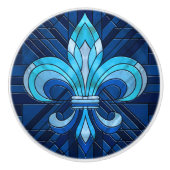 Fleur-de-lis - Glas in lood mozaïekkunst Keramische Knop (Voorkant)