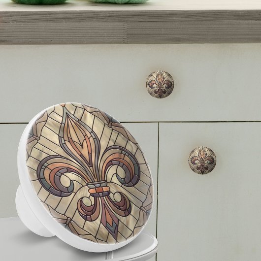 Fleur-de-lis - Glas in lood mozaïekkunst Keramische Knop