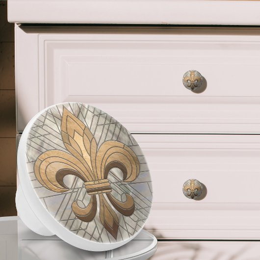 Fleur-de-lis - Glas in lood mozaïekkunst Keramische Knop