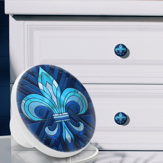 Fleur-de-lis - Glas in lood mozaïekkunst Keramische Knop