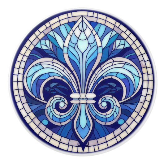 Fleur-de-lis - Glas in lood mozaïekkunst Keramische Knop (Voorkant)