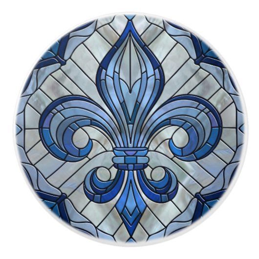 Fleur-de-lis - Glas in lood mozaïekkunst Keramische Knop (Voorkant)