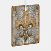 Fleur-de-lis - Glas in lood mozaïekkunst Metalen Ornament (Voorkant Rechts)
