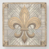Fleur-de-lis - Glas in lood mozaïekkunst Stenen Onderzetter (Voorkant)