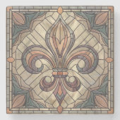 Fleur-de-lis - Glas in lood mozaïekkunst Stenen Onderzetter (Voorkant)