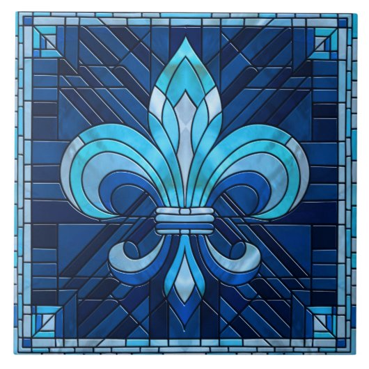 Fleur-de-lis - Glas in lood mozaïekkunst Tegeltje (Voorkant)