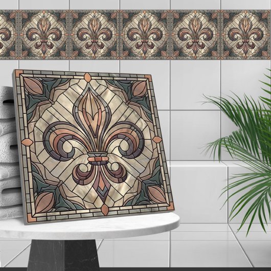 Fleur-de-lis - Glas in lood mozaïekkunst Tegeltje