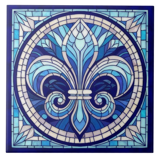 Fleur-de-lis - Glas in lood mozaïekkunst Tegeltje (Voorkant)