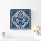 Fleur-de-lis - Glas in lood mozaïekkunst Vierkante Klok (Huis)