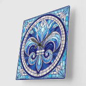 Fleur-de-lis - Glas in lood mozaïekkunst Vierkante Klok (Hoek)