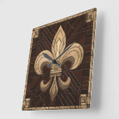 Fleur-de-lis - Glas in lood mozaïekkunst Vierkante Klok (Hoek)