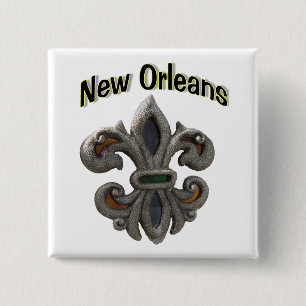 Fleur de lis Glas in lood Vierkante Button 5,1 Cm