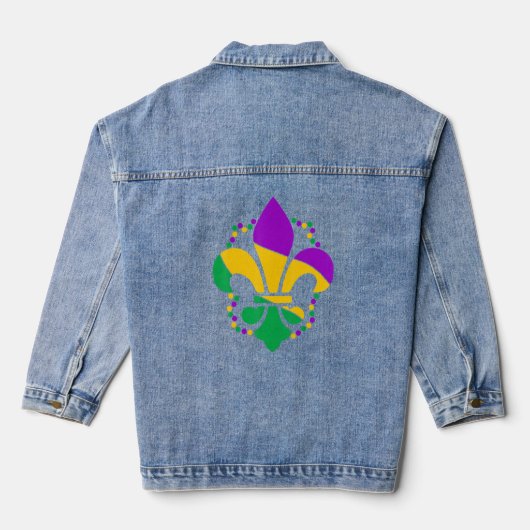 Fleur De Lis Glitter Effect Mardi Gras 2 Denim Jacket (Achterkant)