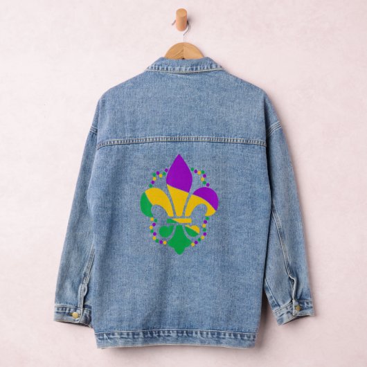 Fleur De Lis Glitter Effect Mardi Gras 2 Denim Jacket (Hangar)