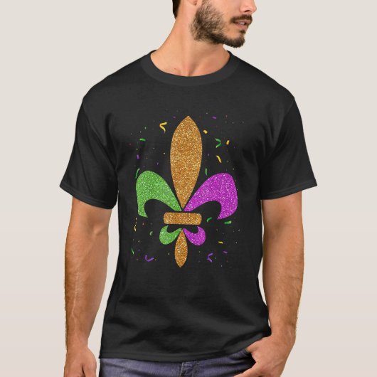 Fleur De Lis Glitter Effect Mardi Gras New Orlean T-shirt (Voorkant)