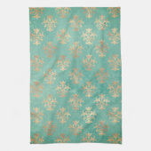 Fleur de lis gold and blauwgroen green patina theedoek (Verticaal)