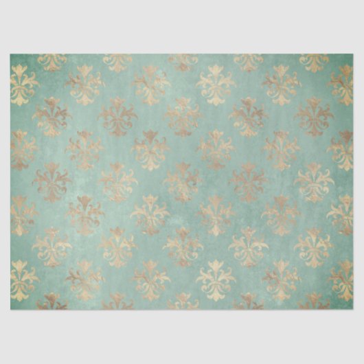 Fleur de lis gold and blauwgroen green  patina tissuepapier (Voorkant)