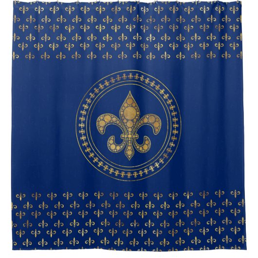 Fleur-de-lis - Gold en Royal Blue Douchegordijn (Voorkant)