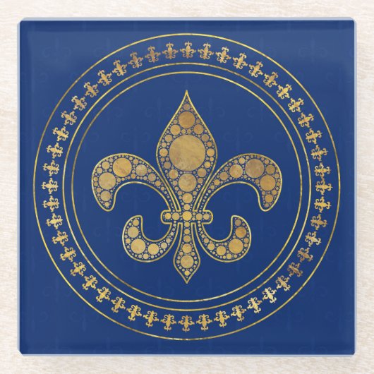 Fleur-de-lis - Gold en Royal Blue Glazen Onderzetter (Voorkant)