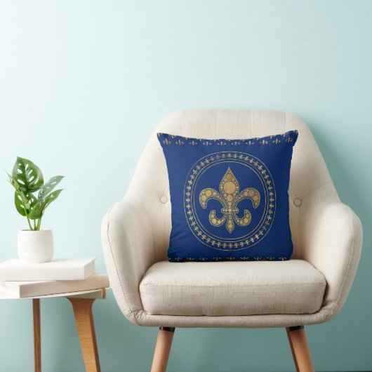 Fleur-de-lis - Gold en Royal Blue Kussen (Stoel)