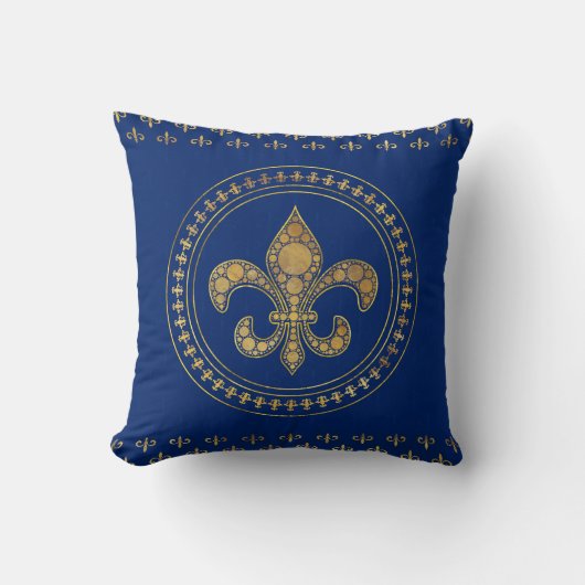 Fleur-de-lis - Gold en Royal Blue Kussen (Voorkant)