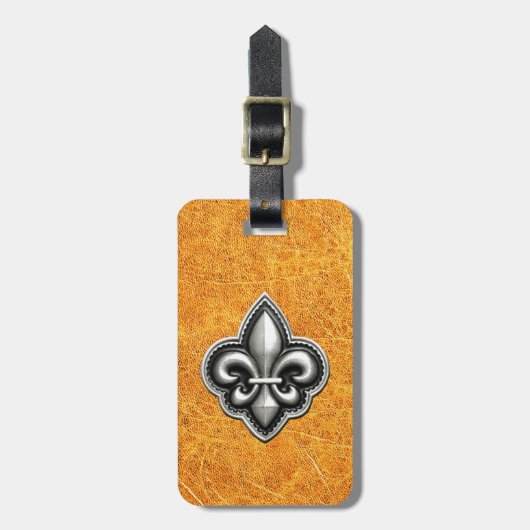 Fleur de Lis Gold Leather Kijk Bagagelabel (Voorkant verticaal)