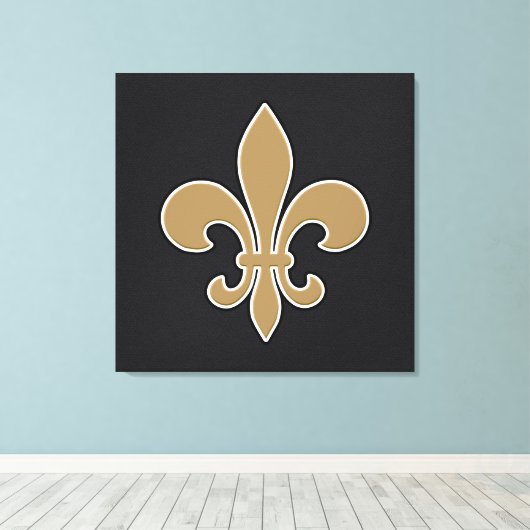 Fleur de Lis Gold met witte en zwarte omtrek Canvas Afdruk (Insitu (Houten vloer))