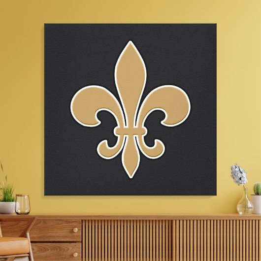 Fleur de Lis Gold met witte en zwarte omtrek Canvas Afdruk (Insitu (Woonkamer))