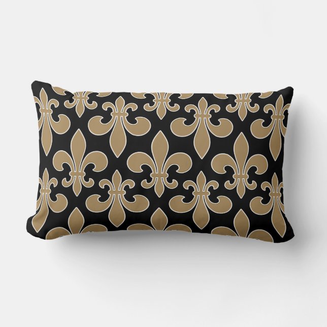 Fleur de Lis Gold met witte en zwarte omtrek Kussen (Voorkant)