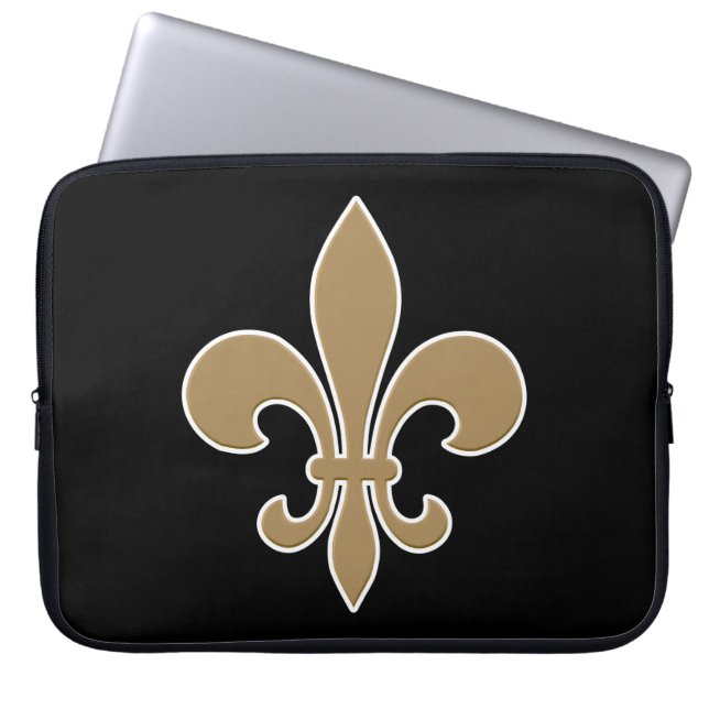 Fleur de Lis Gold met witte en zwarte omtrek Laptop Sleeve (Voorkant)