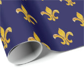 Fleur de Lis Gold/Navy Cadeaupapier (Rol Hoek)