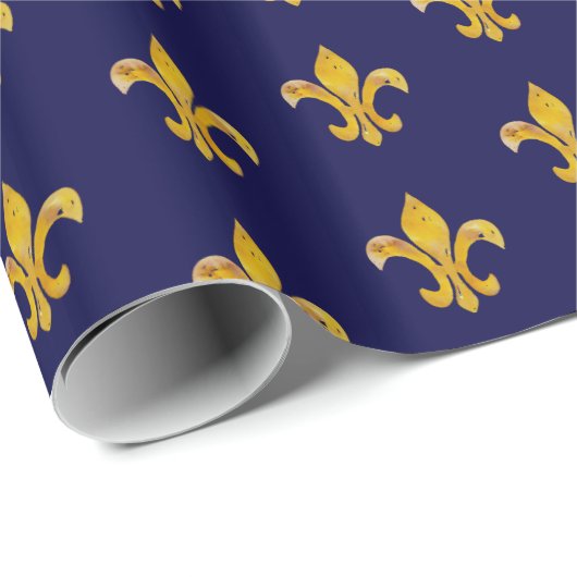 Fleur de Lis Gold/Navy Cadeaupapier (Rol Hoek)