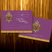 Fleur de Lis Gold Paarse Elegant Formal Wedding Kaart