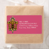 Fleur de Lis Goud Zwart Formeel Elegant Hot Pink Etiket (Insitu)