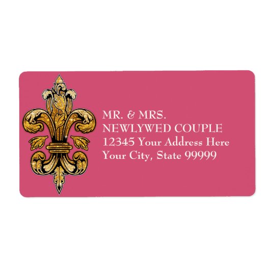 Fleur de Lis Goud Zwart Formeel Elegant Hot Pink Etiket (Voorkant)