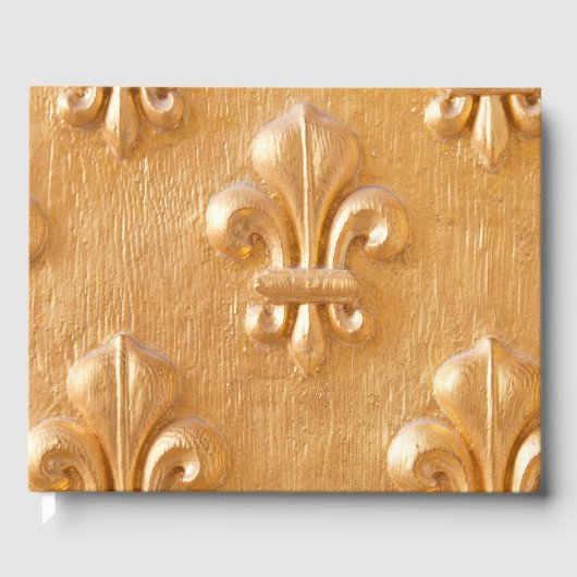 fleur de lis, goudbeschilderd hout,  hout gastenboek (Voorkant)