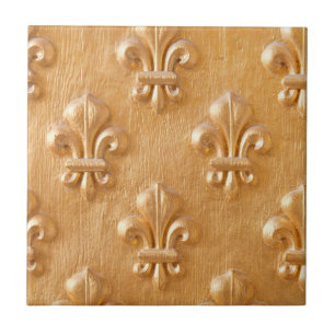 fleur de lis, goudbeschilderd hout,  hout tegeltje