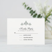 Fleur-de-lis Gray White Wedding RSVP Kaarten (Staand voorkant)