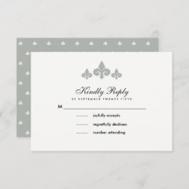 Fleur-de-lis Gray White Wedding RSVP Kaarten