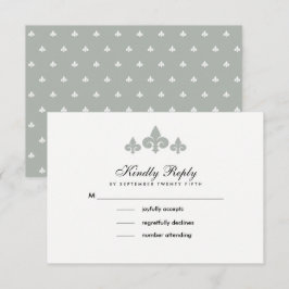 Fleur-de-lis Gray White Wedding RSVP Kaarten Kaartje