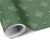 Fleur De Lis Green French Damask Pattern Cadeaupapier (Rol Hoek)