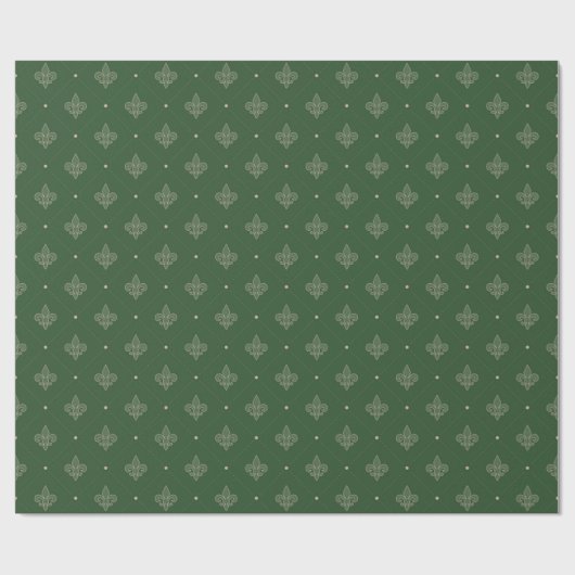 Fleur De Lis Green French Damask Pattern Cadeaupapier (Vlak)