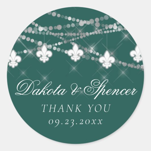 Fleur de Lis Green Lights | Moody Dark Wedding Ronde Sticker (Voorkant)