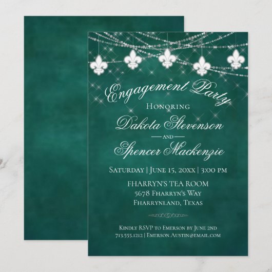 Fleur de Lis Green Lights | Vet Engagement Party Kaart (Voorkant / Achterkant)